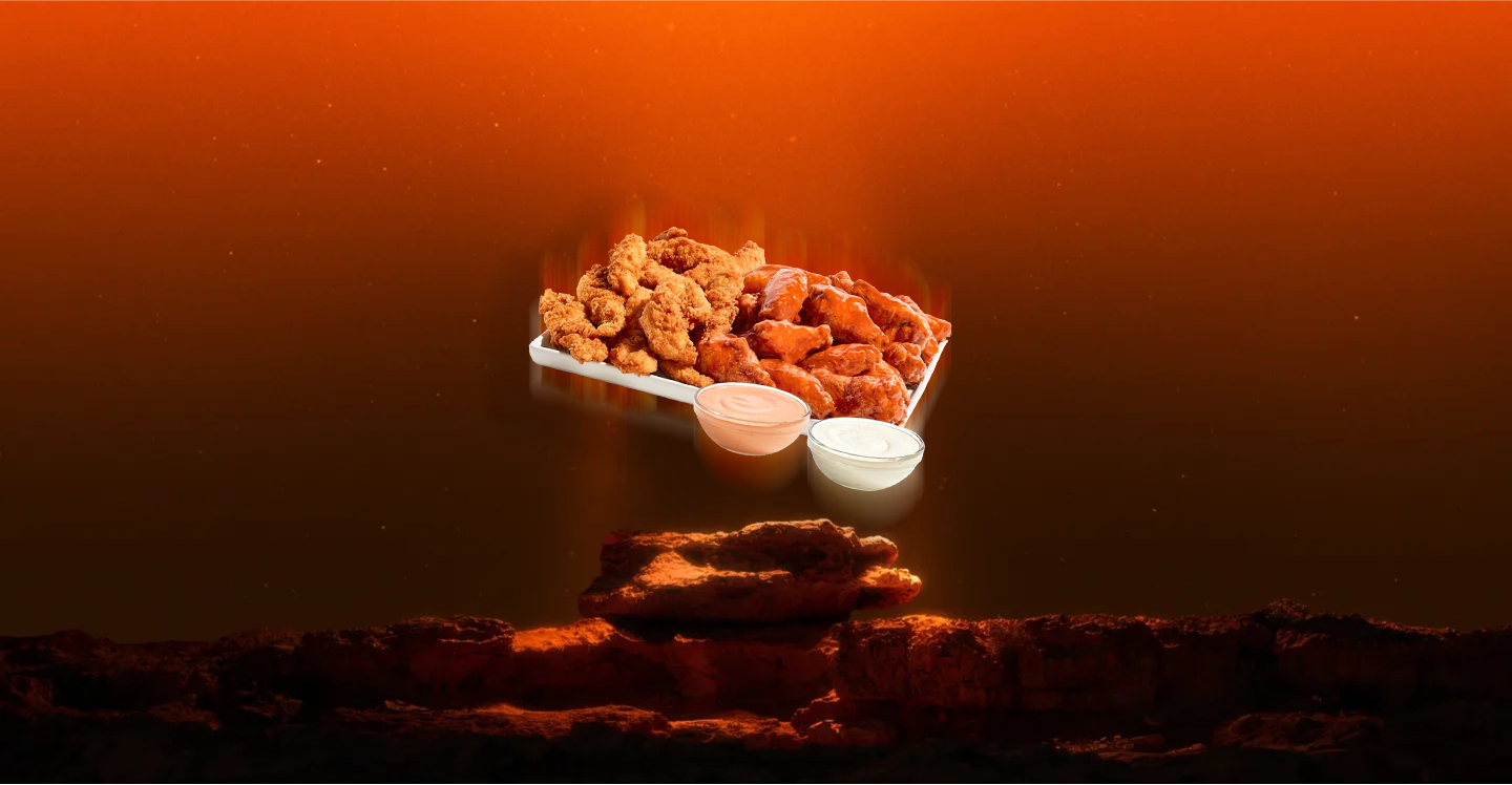 A plate of wings levitating in space